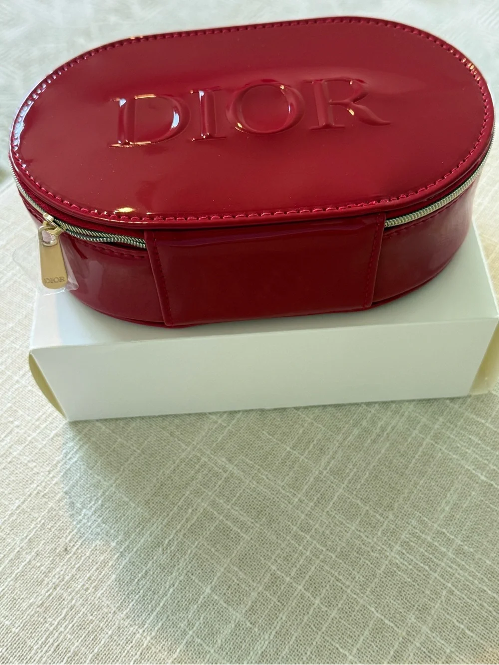 Dior Red Patent Oval Cosmetic Case